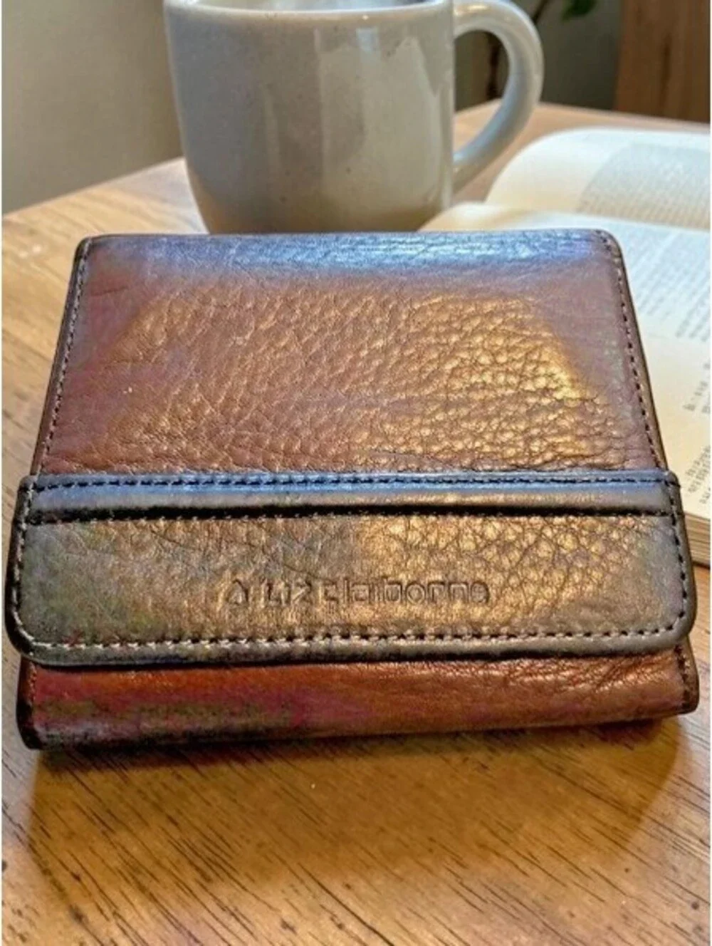 Vintage Liz Claiborne Brown Leather Wallet Snap Closure Multi Compartment